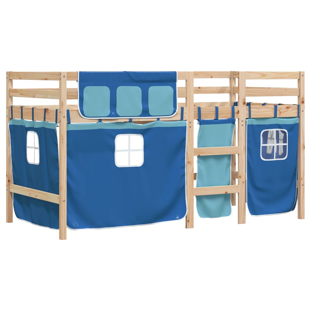 vidaXL Kinderhoogslaper met gordijnen 80x200 cm grenenhout blauw