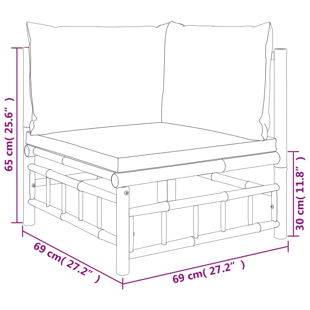 vidaXL 12-delige Loungeset met kussens bamboe crèmewit