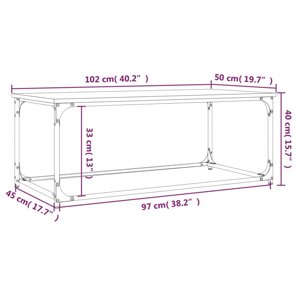 vidaXL Salontafel 102x50x40 cm bewerkt hout en ijzer sonoma eikenkleur