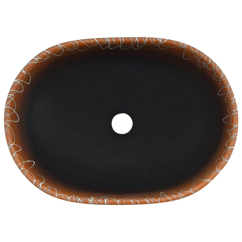 vidaXL Opzetwasbak ovaal 47x33x13 cm keramiek zwart en oranje