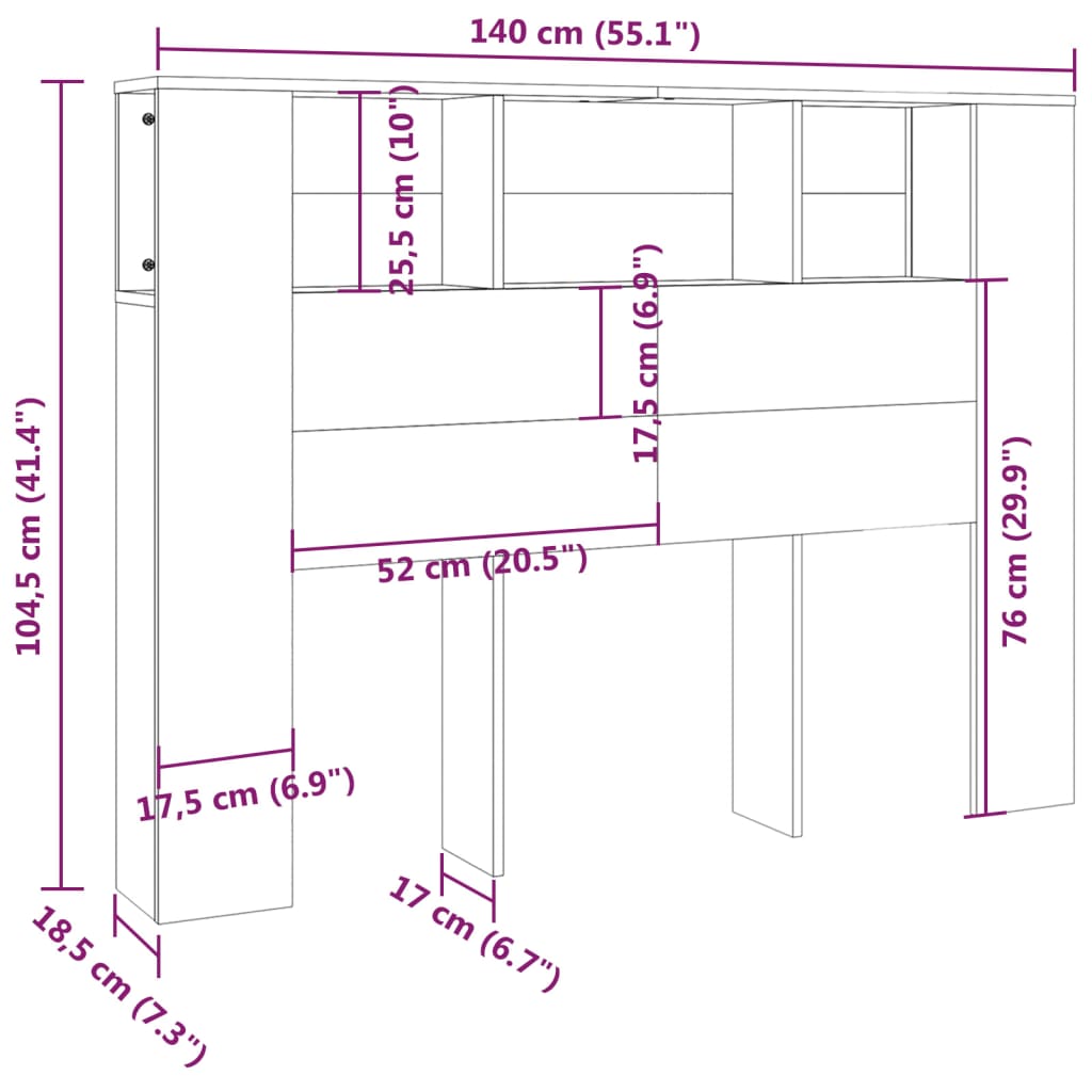 vidaXL Hoofdbordkast 140x18,5x104,5 cm betongrijs