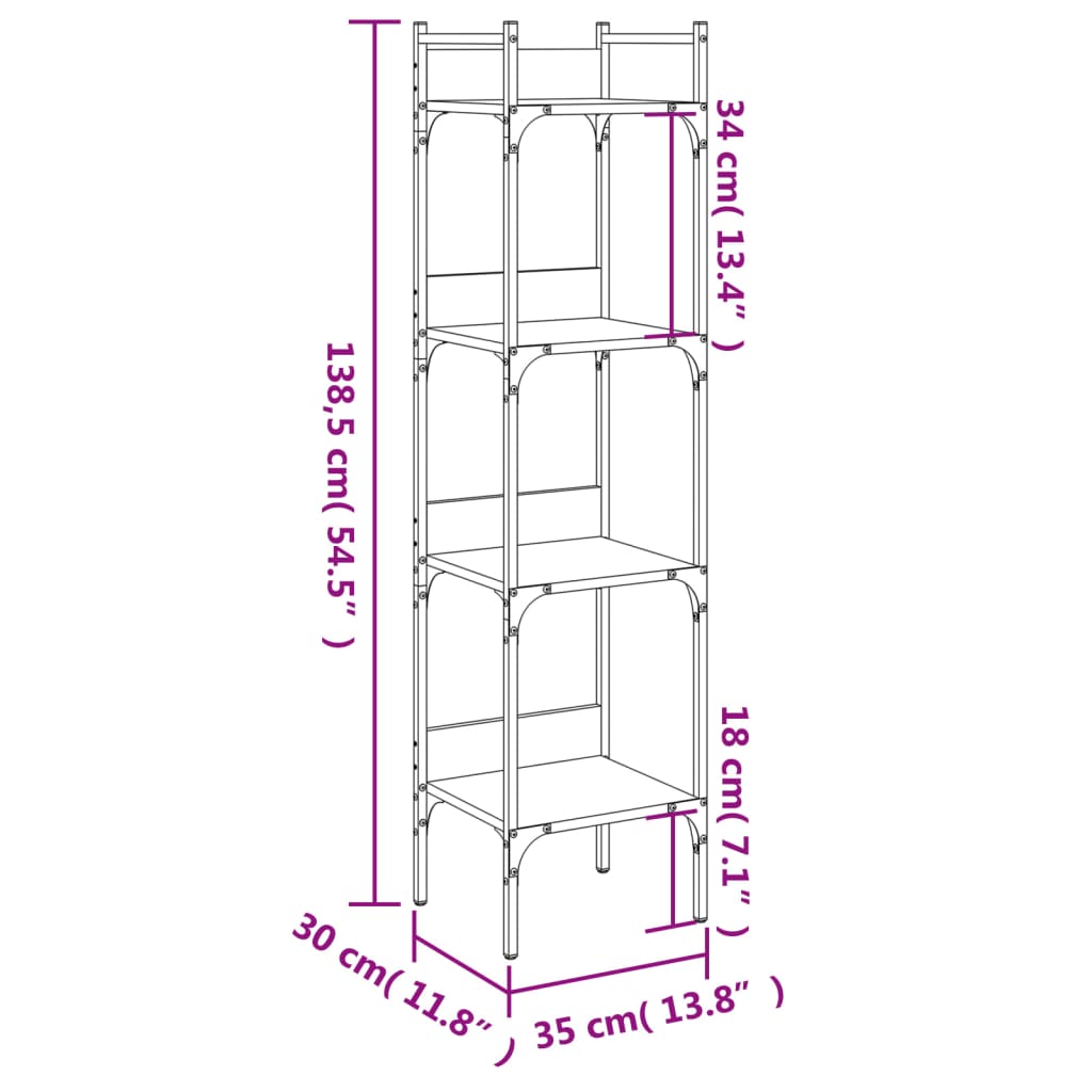 vidaXL Boekenkast 4-laags 35x30x138,5 cm bewerkt hout sonoma eiken