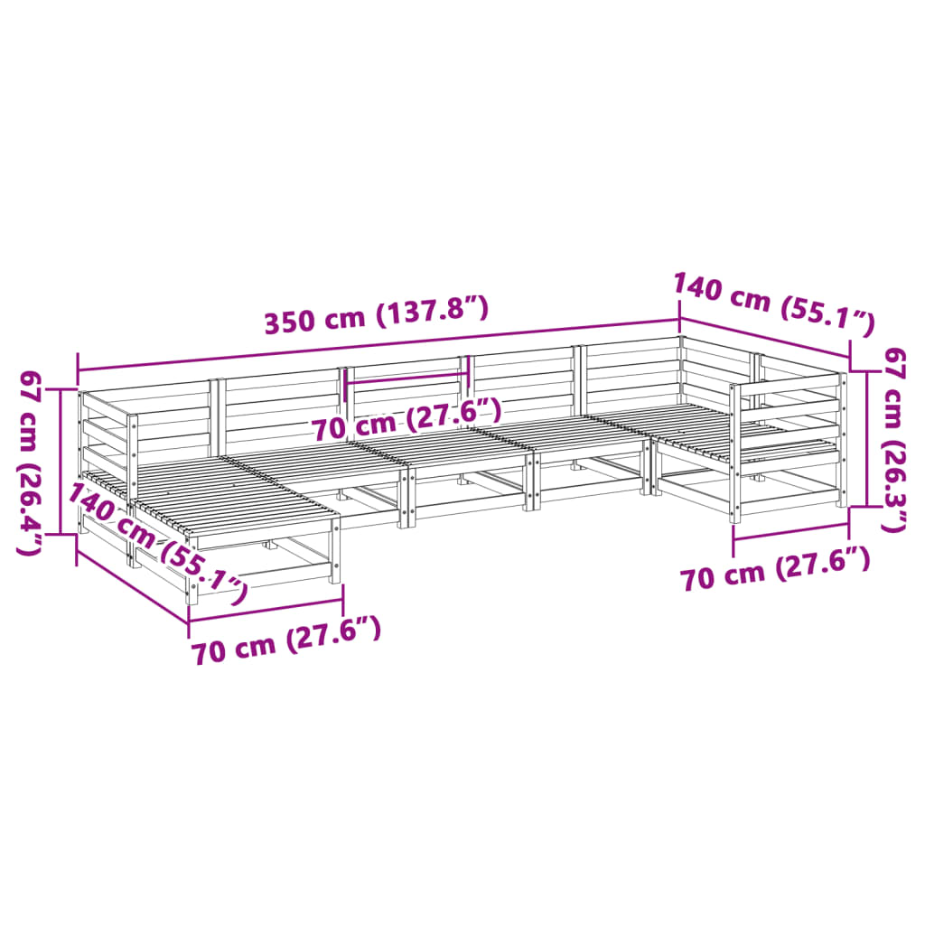 vidaXL 7-delige Loungeset massief grenenhout wasbruin