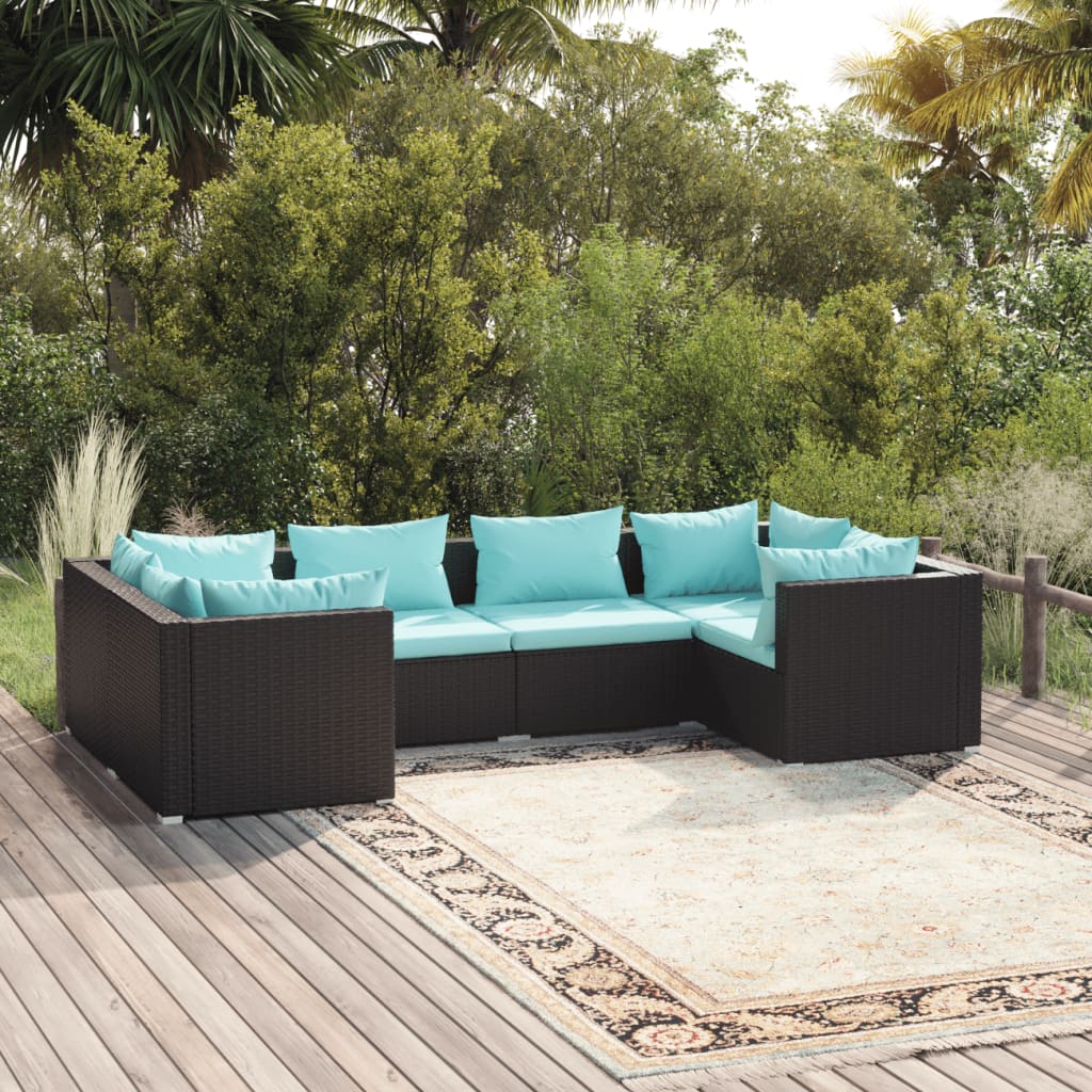 vidaXL 6-delige Loungeset met kussens poly rattan zwart