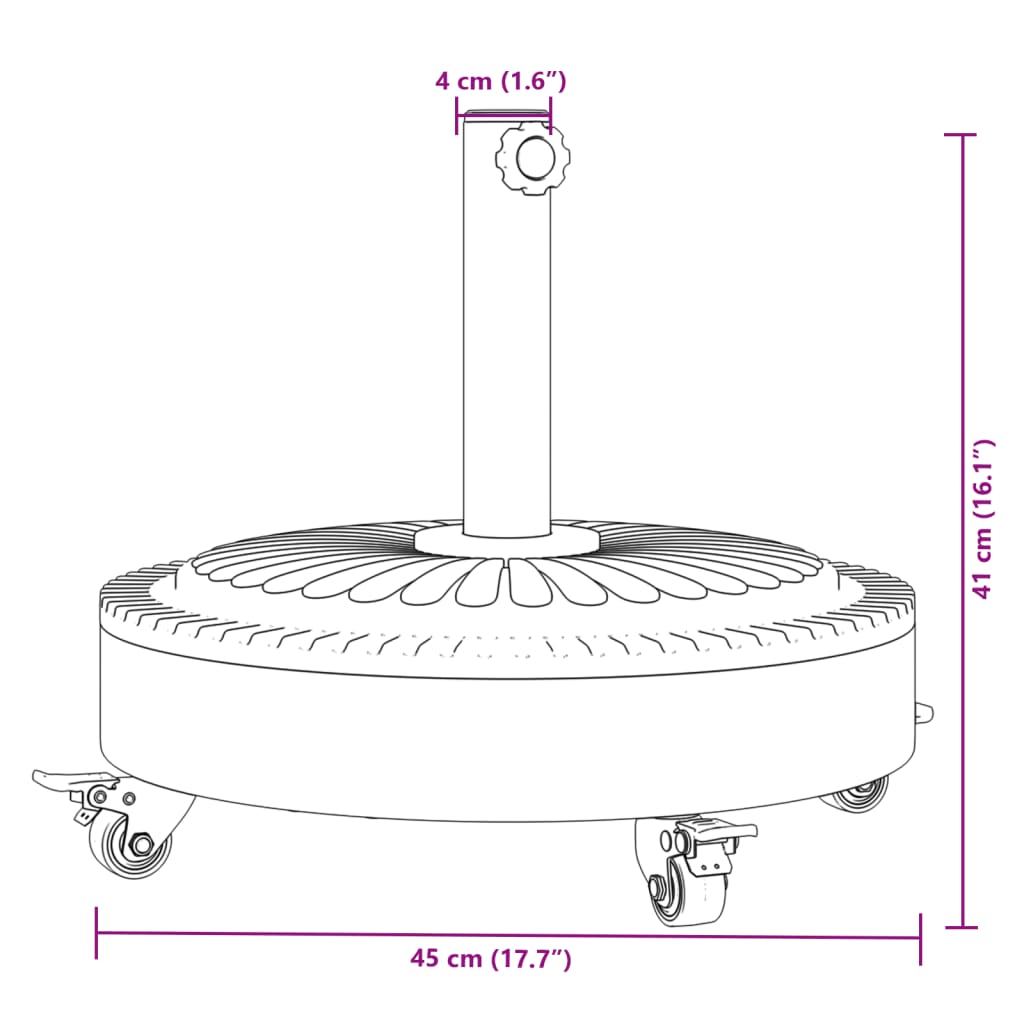 vidaXL Parasolvoet met wielen voor stok van Ø38 / 48 mm 27 kg rond