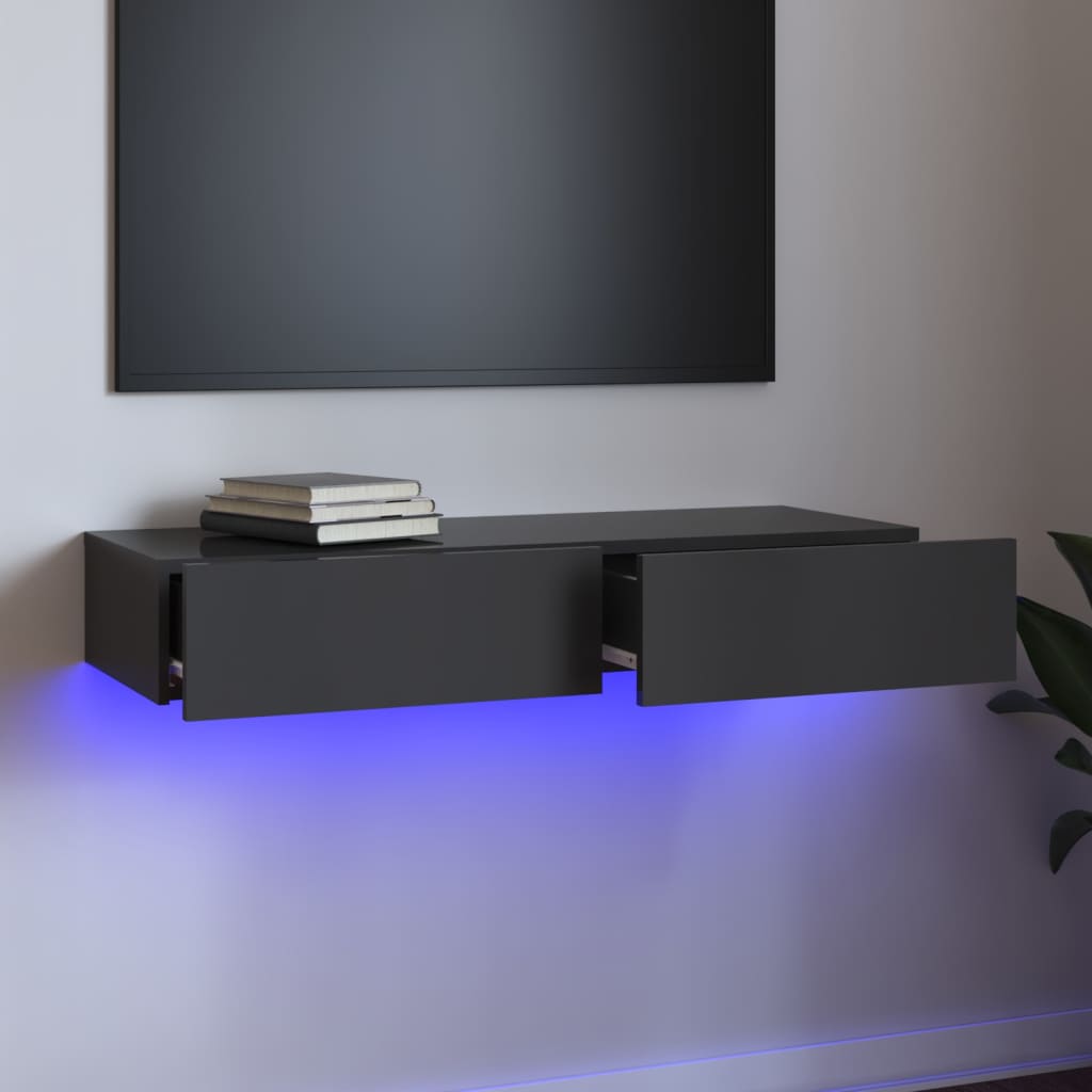 vidaXL Tv-meubel met LED-verlichting 90x35x15,5 cm hoogglans grijs