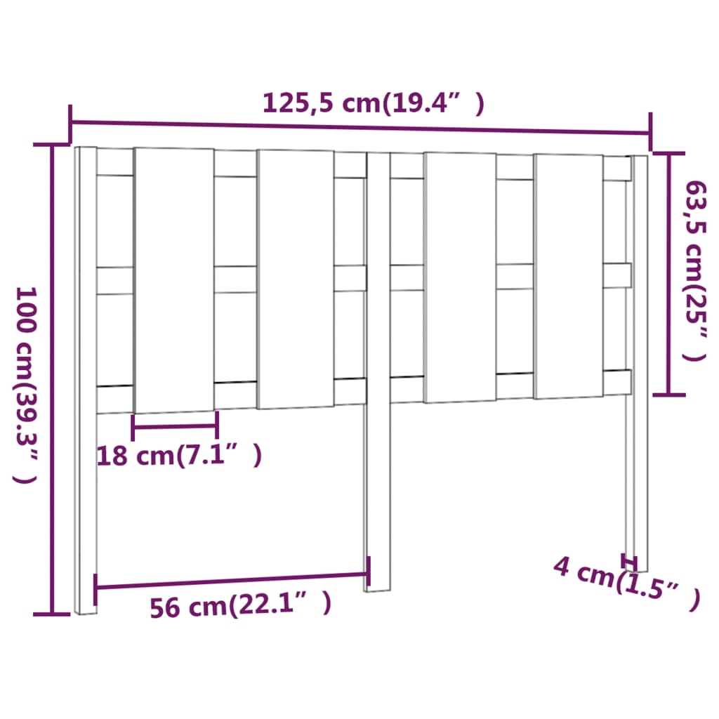 vidaXL Hoofdbord 125,5x4x100 cm massief grenenhout