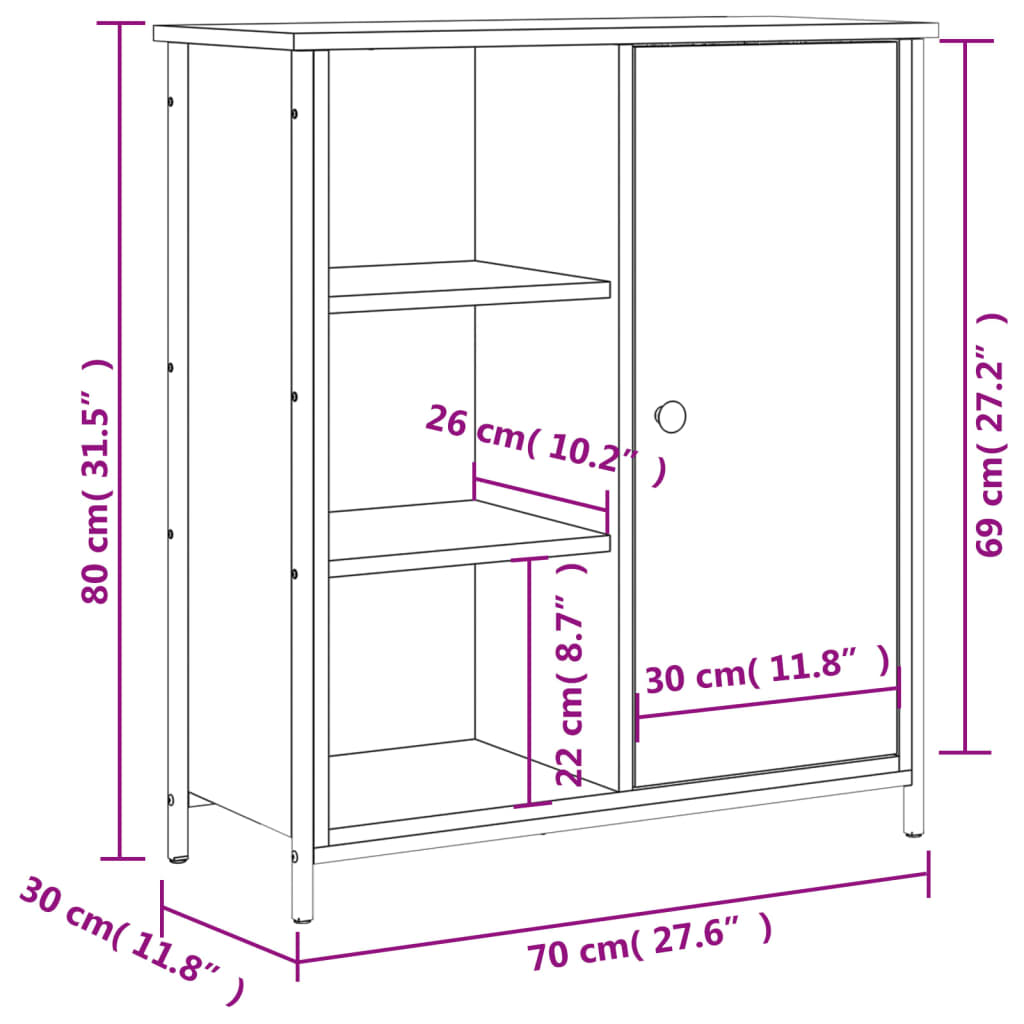 vidaXL Dressoir 70x30x80 cm bewerkt hout gerookt eikenkleurig