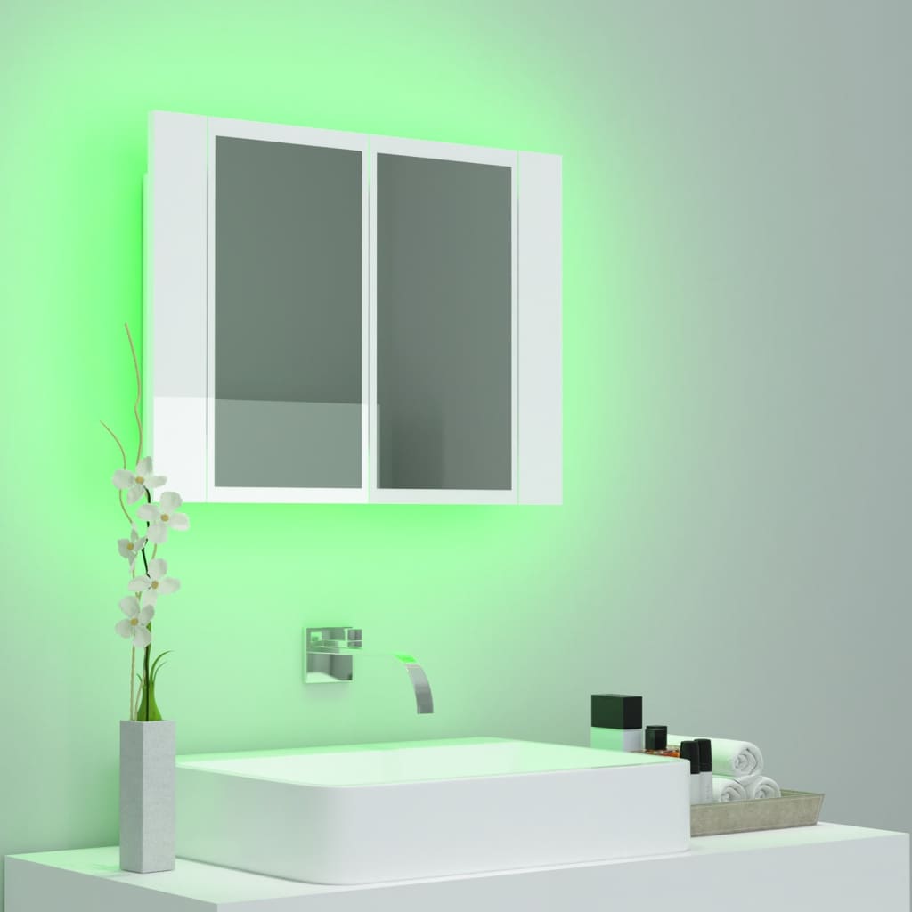 vidaXL Badkamerkast met spiegel en LED 60x12x45 cm acryl hoogglans wit
