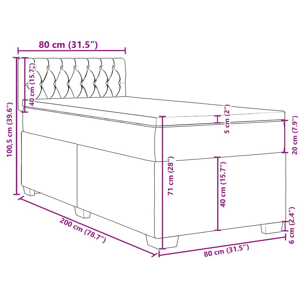 vidaXL Boxspring met matras fluweel donkergrijs 80x200 cm