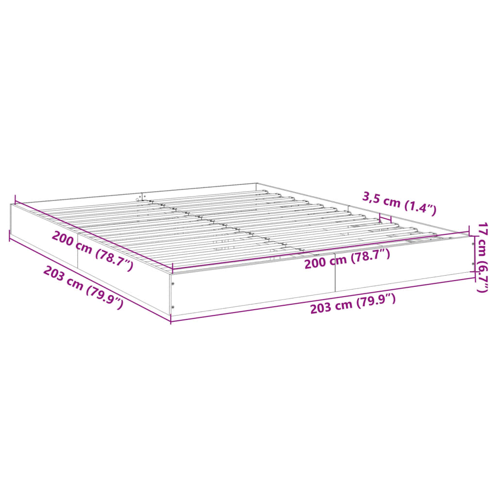 vidaXL Bedframe bewerkt hout gerookt eikenkleurig 200x200 cm