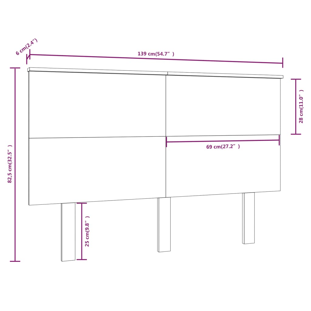 vidaXL Hoofdbord 139x6x82,5 cm massief grenenhout honingbruin