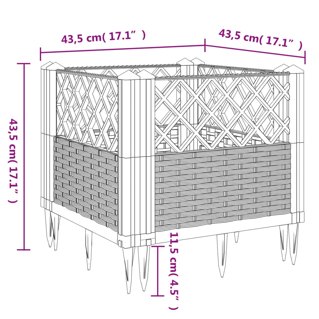 vidaXL Plantenbak met pinnen 43,5x43,5x43,5 cm polypropeen lichtgrijs