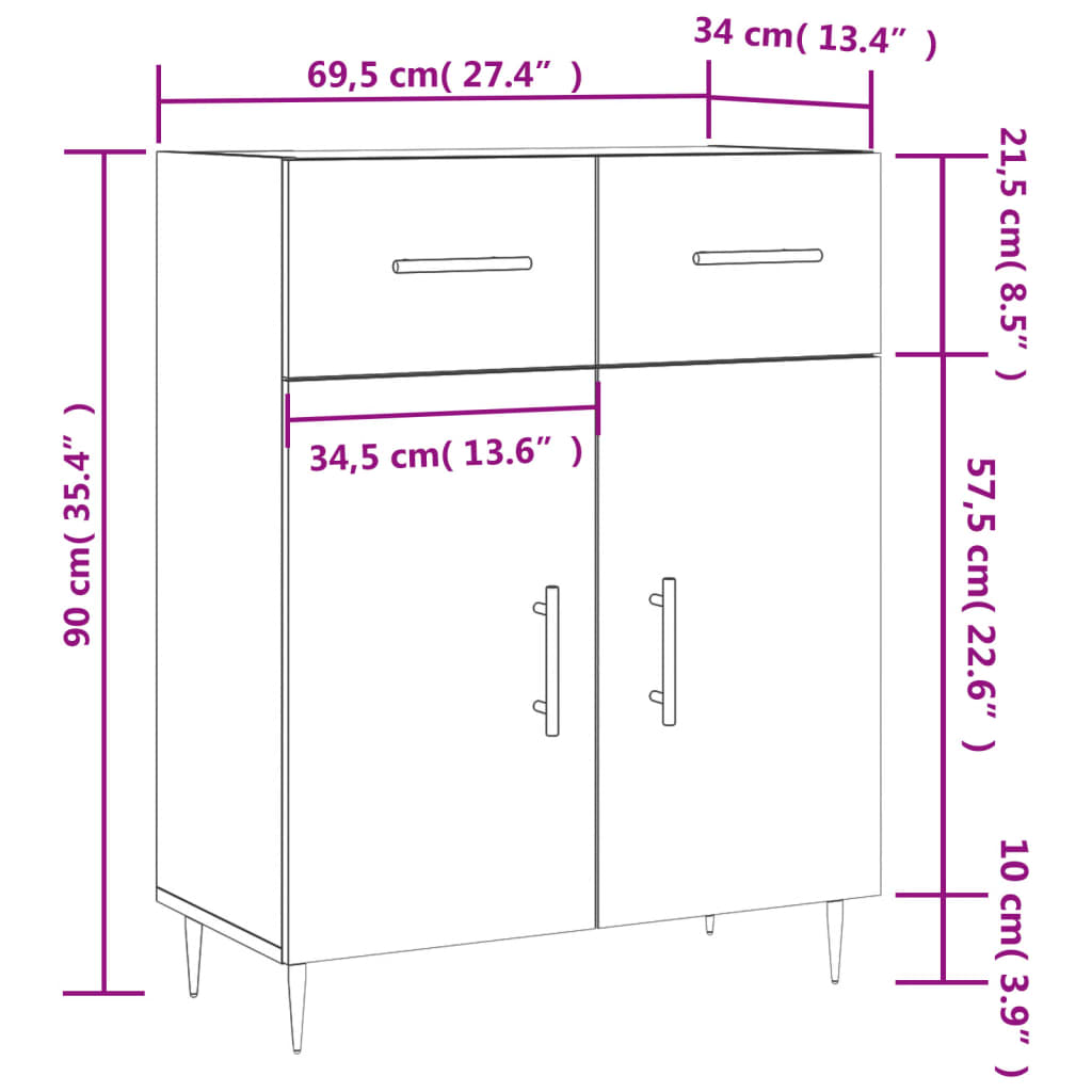 vidaXL Dressoir 69,5x34x90 cm bewerkt hout betongrijs