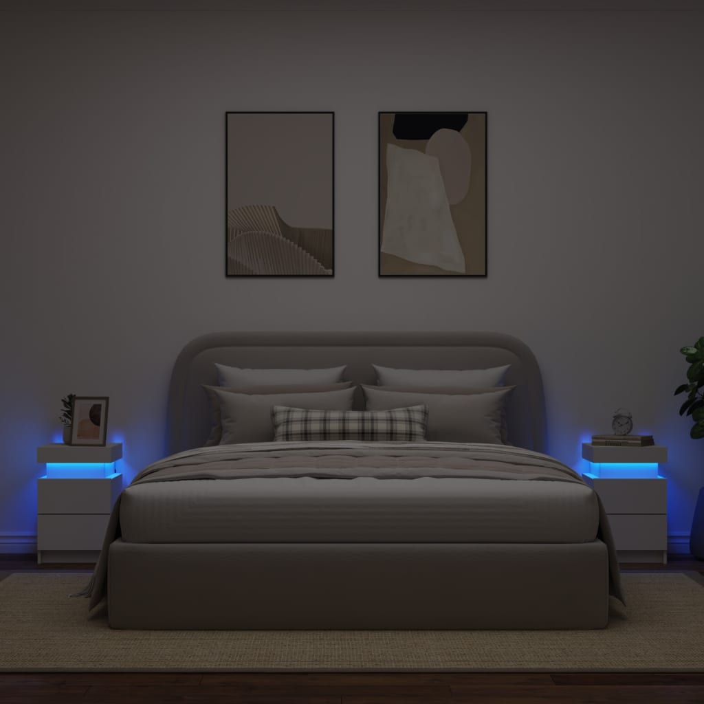 vidaXL Nachtkastjes met LED-verlichting 2 st 35x39x55 cm wit