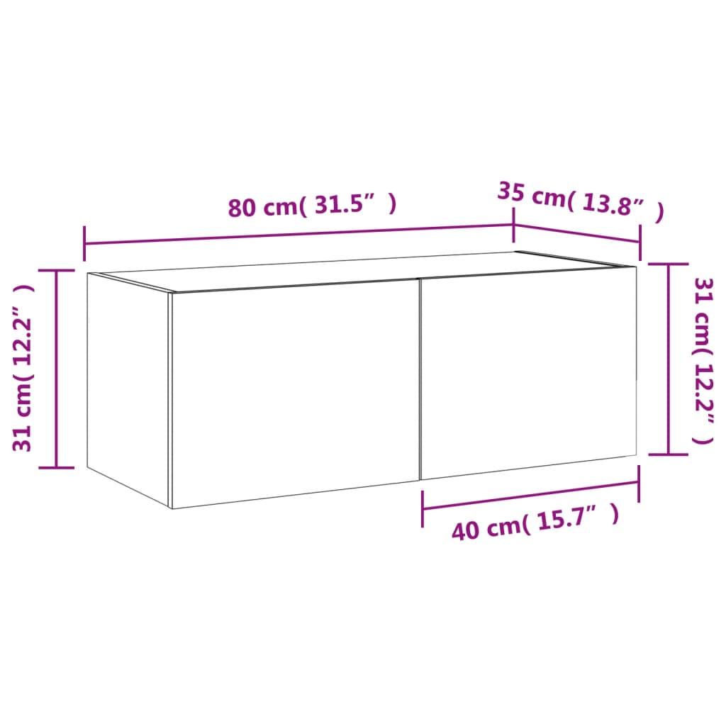 vidaXL Tv-wandmeubel met LED-verlichting 80x35x31 cm bruin eikenkleur