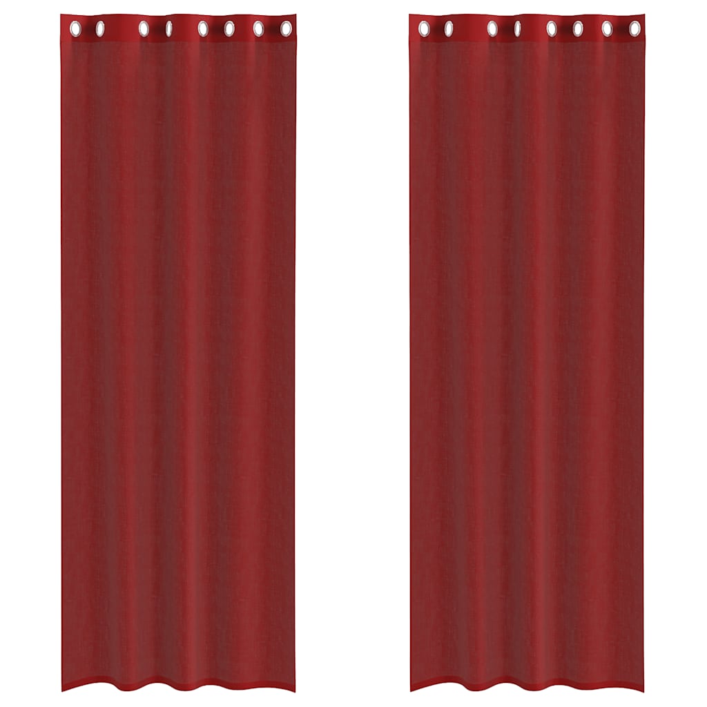 vidaXL Gordijnen voile met doorvoertules 2 st wijnrood, vitrage, pure