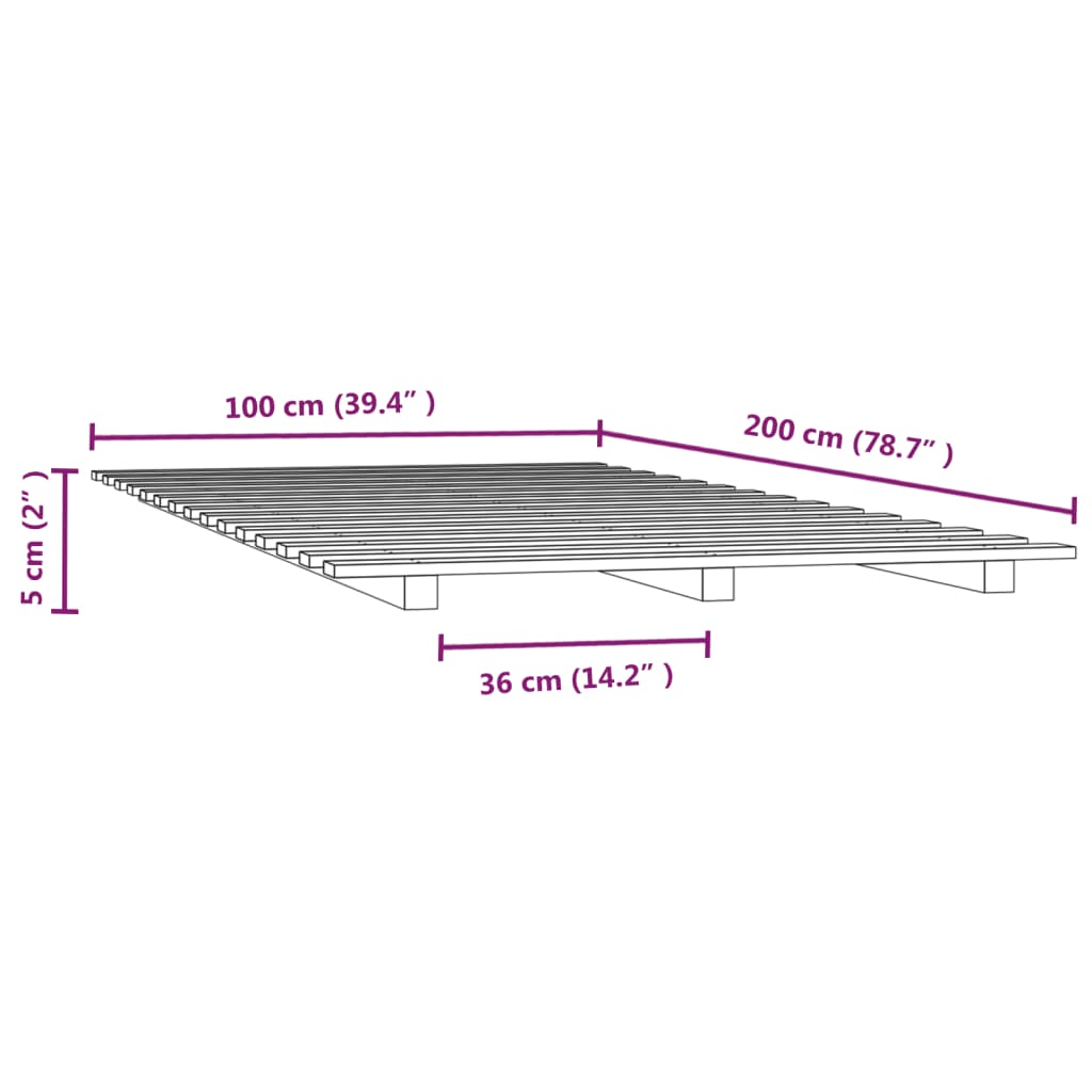 vidaXL Bedframe massief grenenhout zwart 100x200 cm