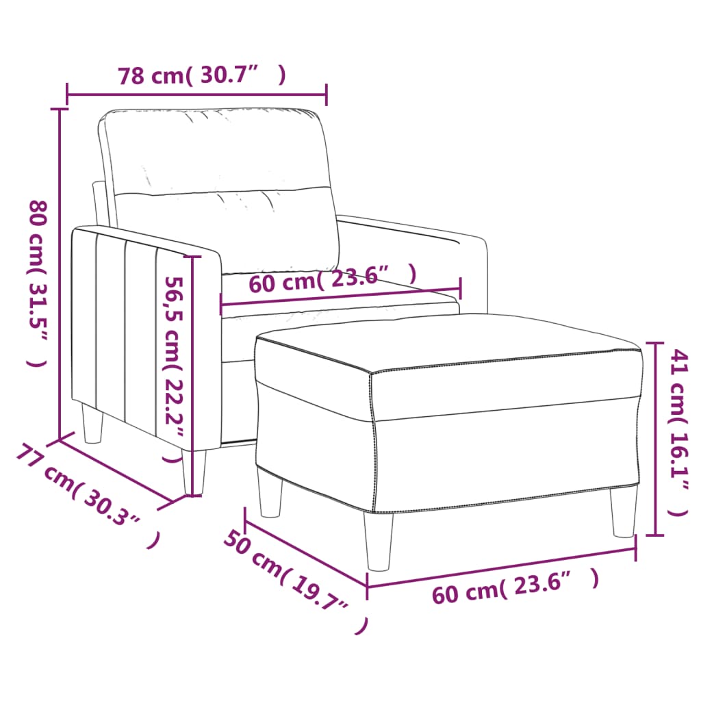 vidaXL Fauteuil met voetenbank 60 cm stof donkergrijs