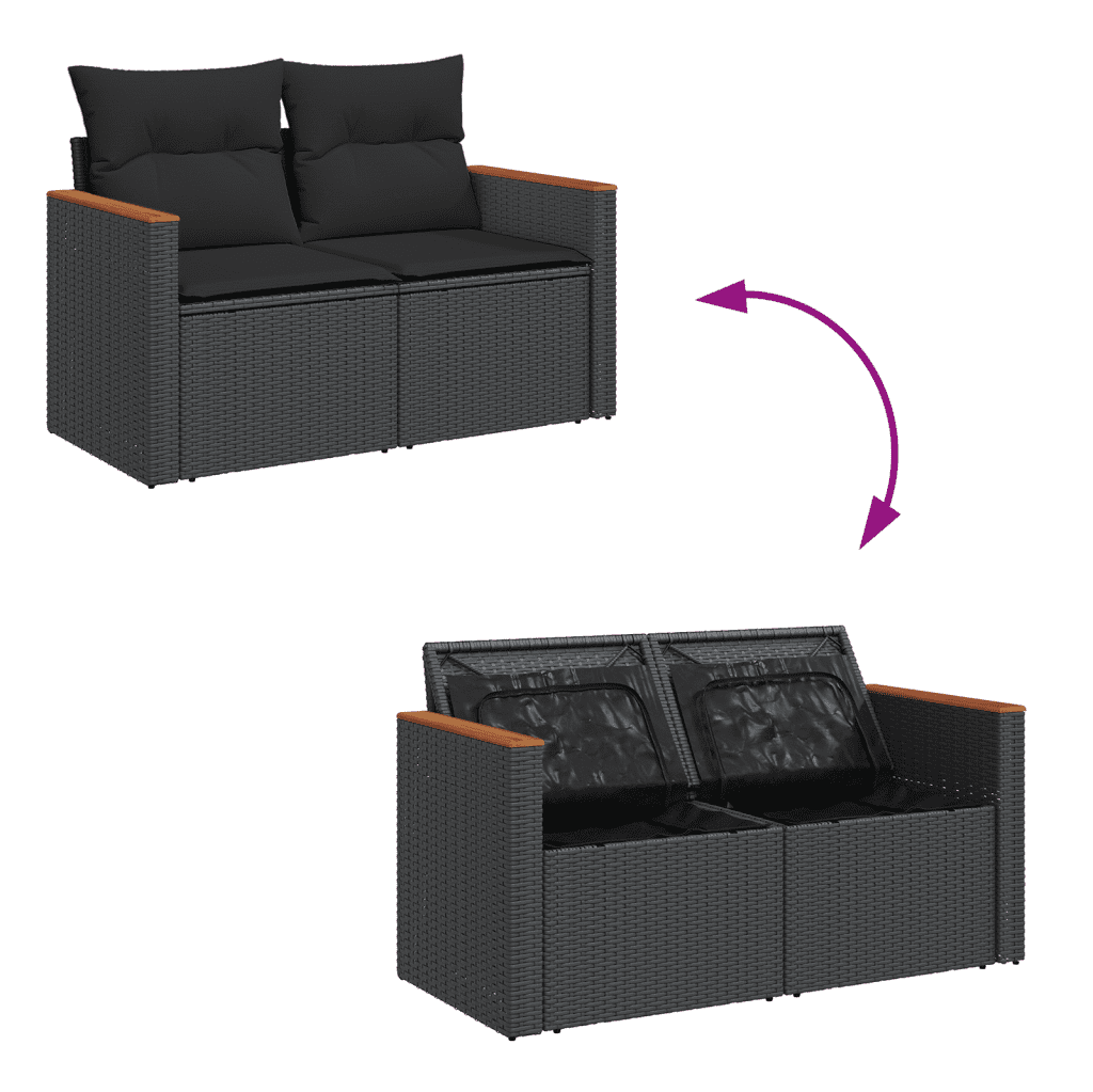 vidaXL 12-delige Loungeset met kussens poly rattan zwart