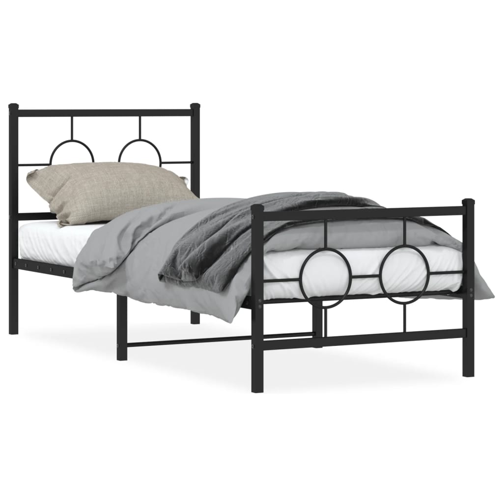 vidaXL Bedframe met hoofd- en voeteneinde metaal zwart 75x190 cm