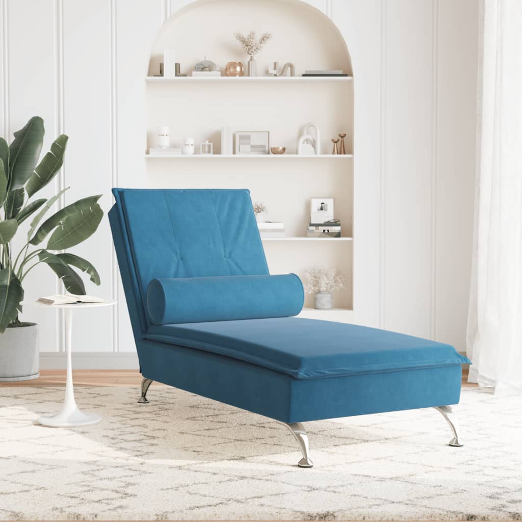 vidaXL Massage chaise longue met bolster fluweel blauw