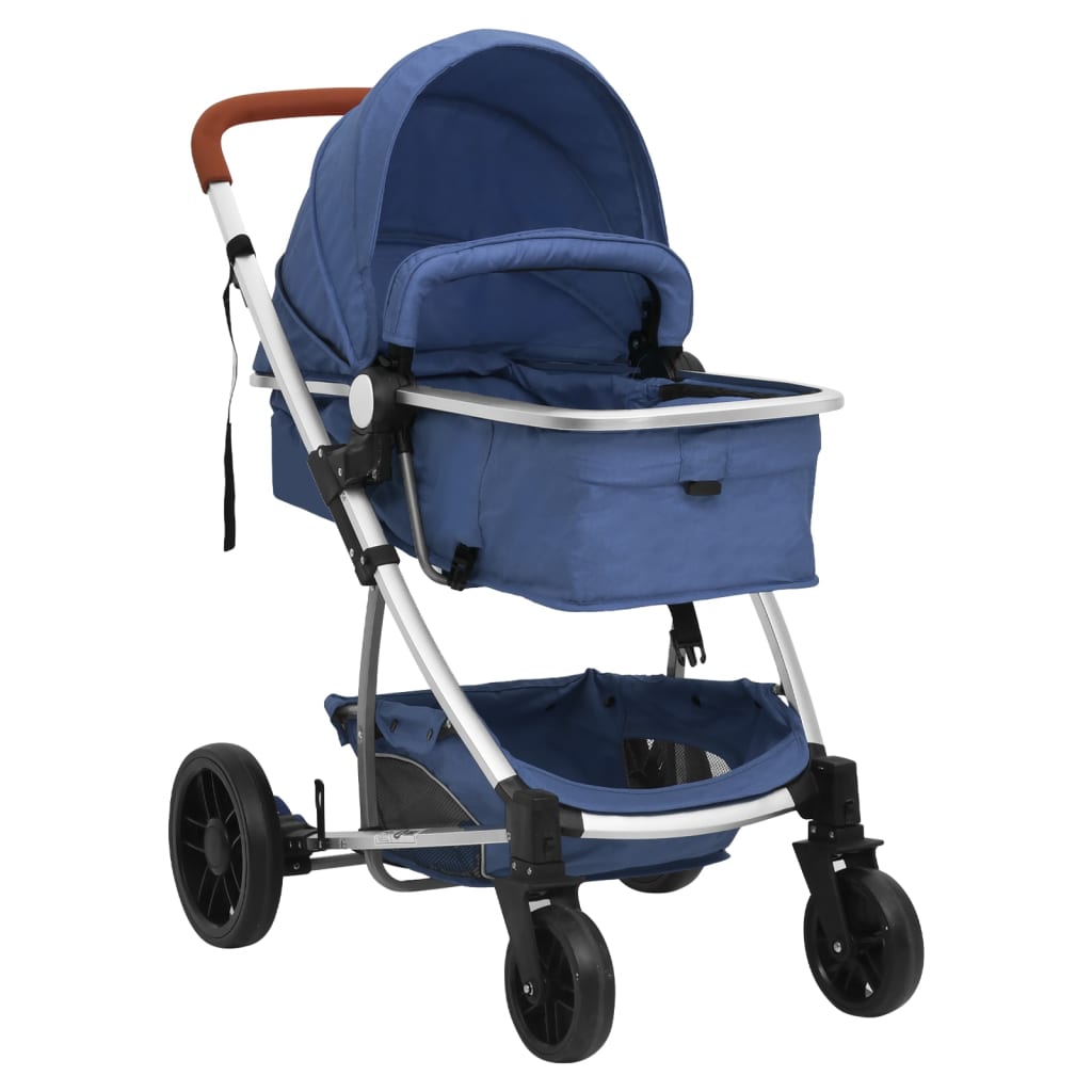 vidaXL Kinderwagen 2-in-1 aluminium marineblauw