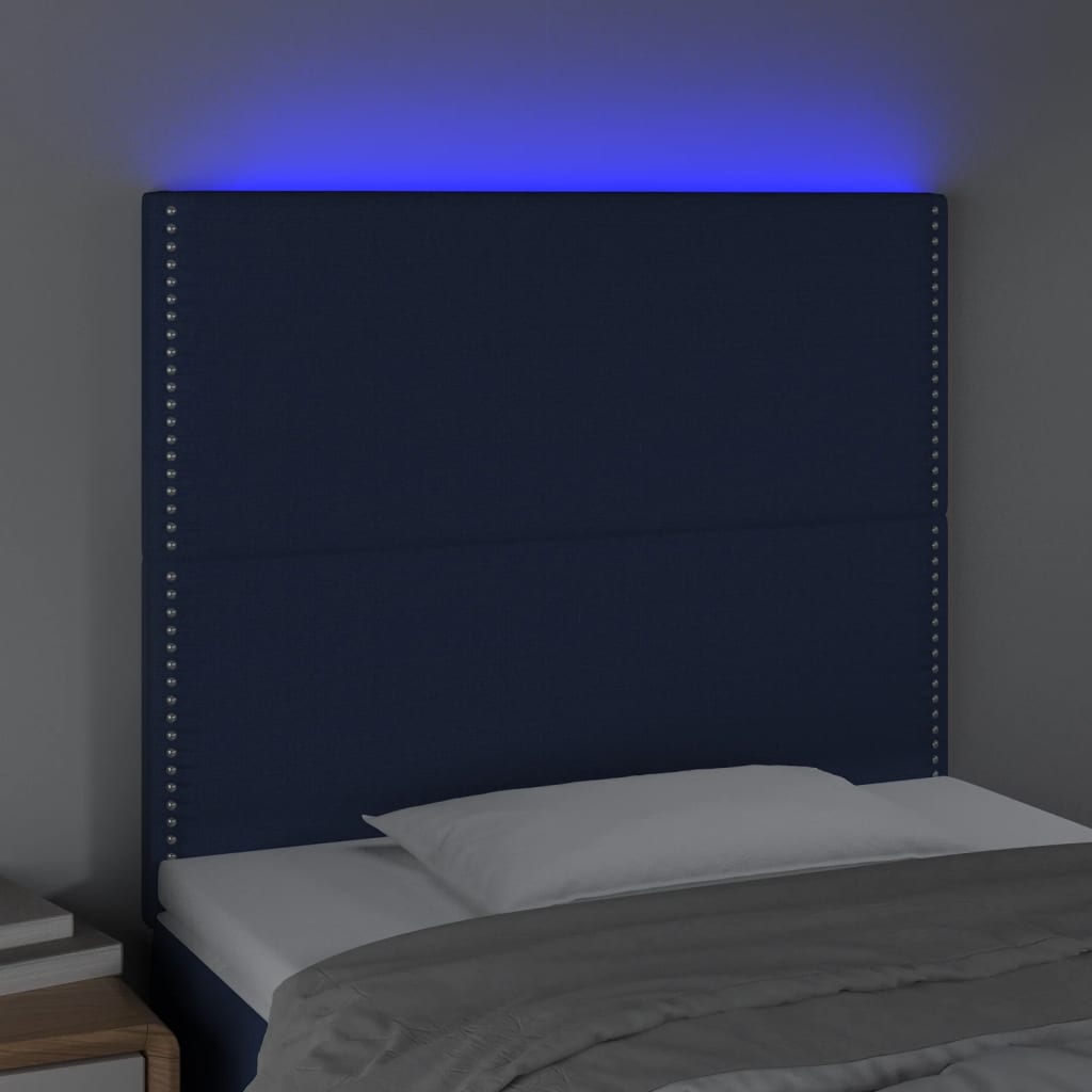 vidaXL Hoofdbord LED 100x5x118/128 cm stof blauw