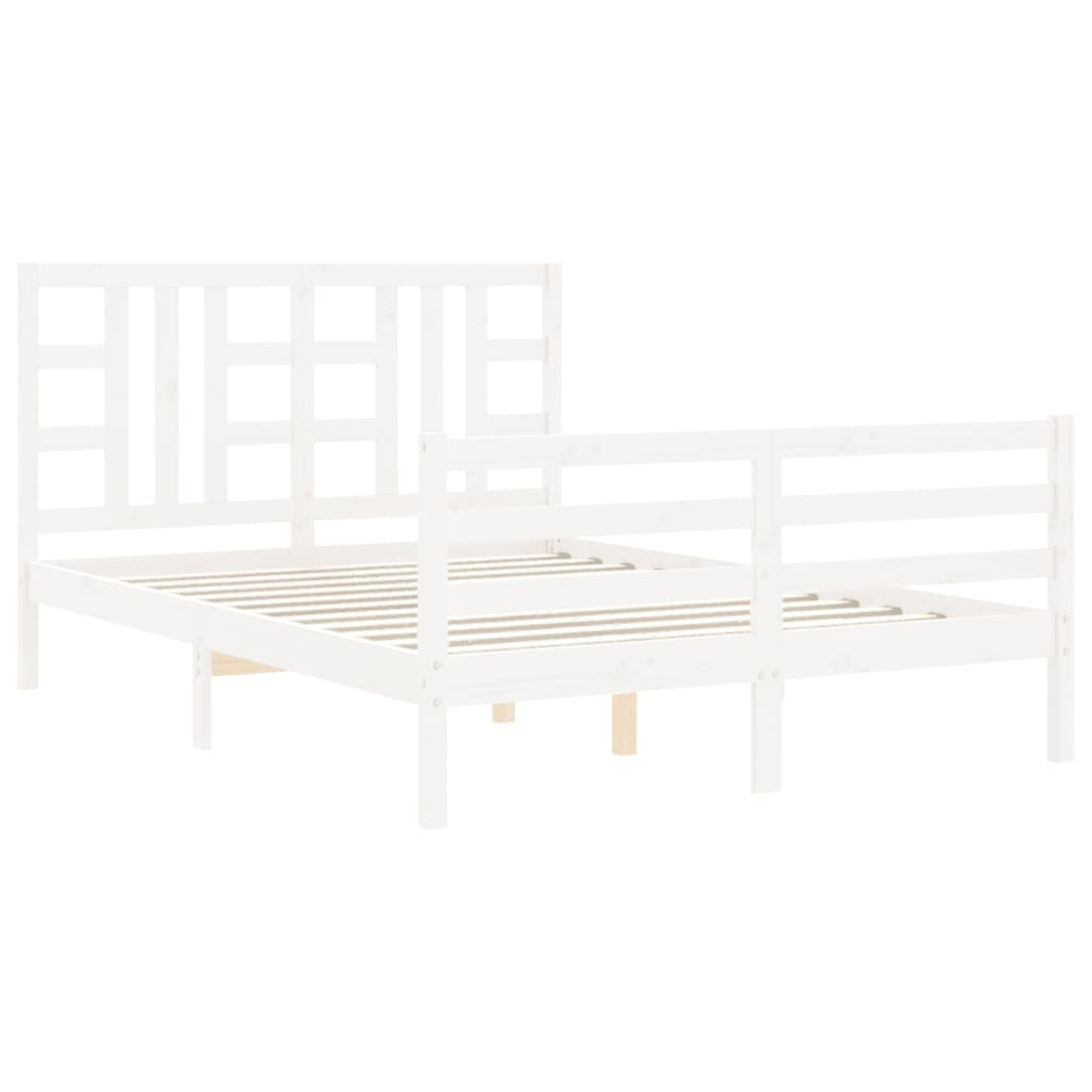 vidaXL Bedframe met hoofdbord massief hout wit 140x200 cm