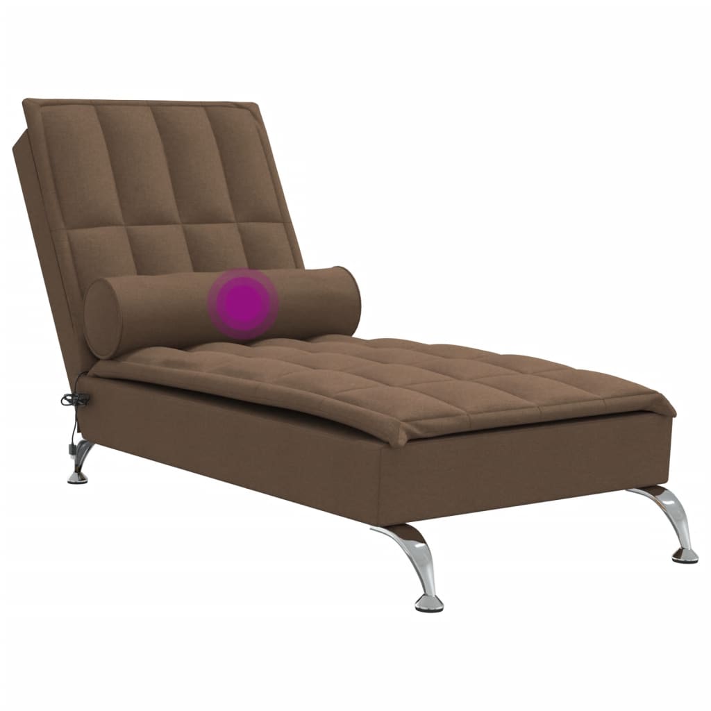 vidaXL Massage chaise longue met bolster stof bruin