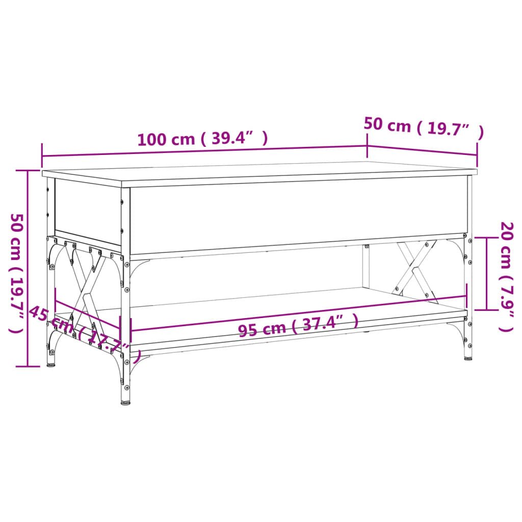 vidaXL Salontafel 100x50x50 cm bewerkt hout en metaal gerookt eiken