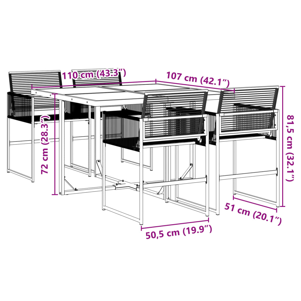 vidaXL 5-delige Tuinset poly rattan zwart