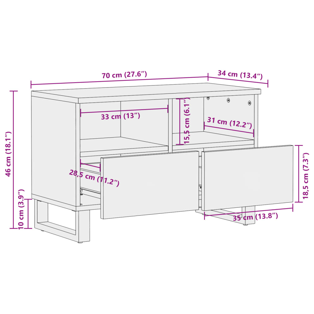 vidaXL Tv-meubel 70x34x46 cm massief acaciahout