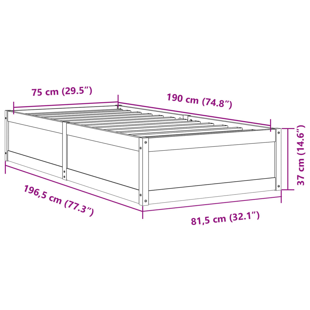 vidaXL Bedframe zonder matras massief grenenhout 75x190 cm