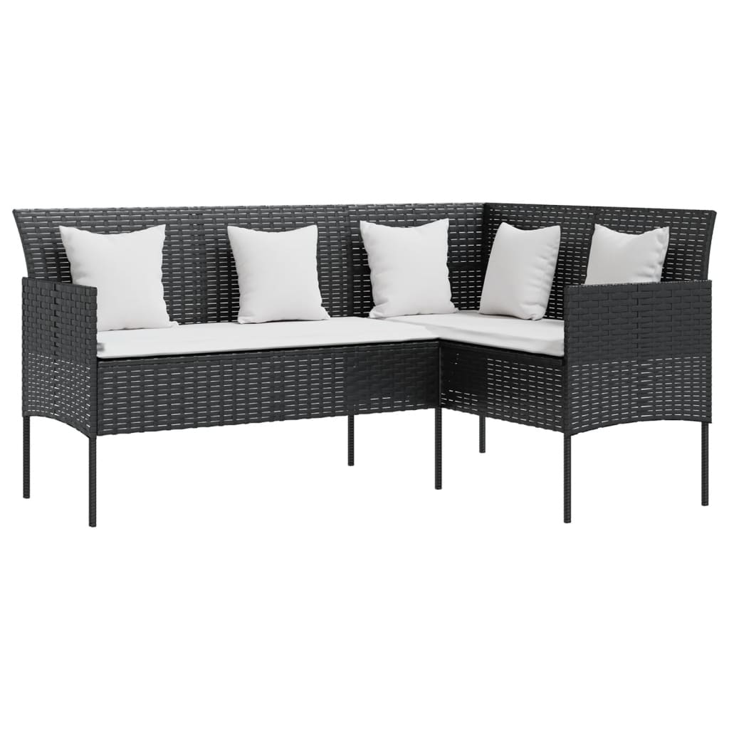 vidaXL Loungebank met kussens L-vormig poly rattan zwart