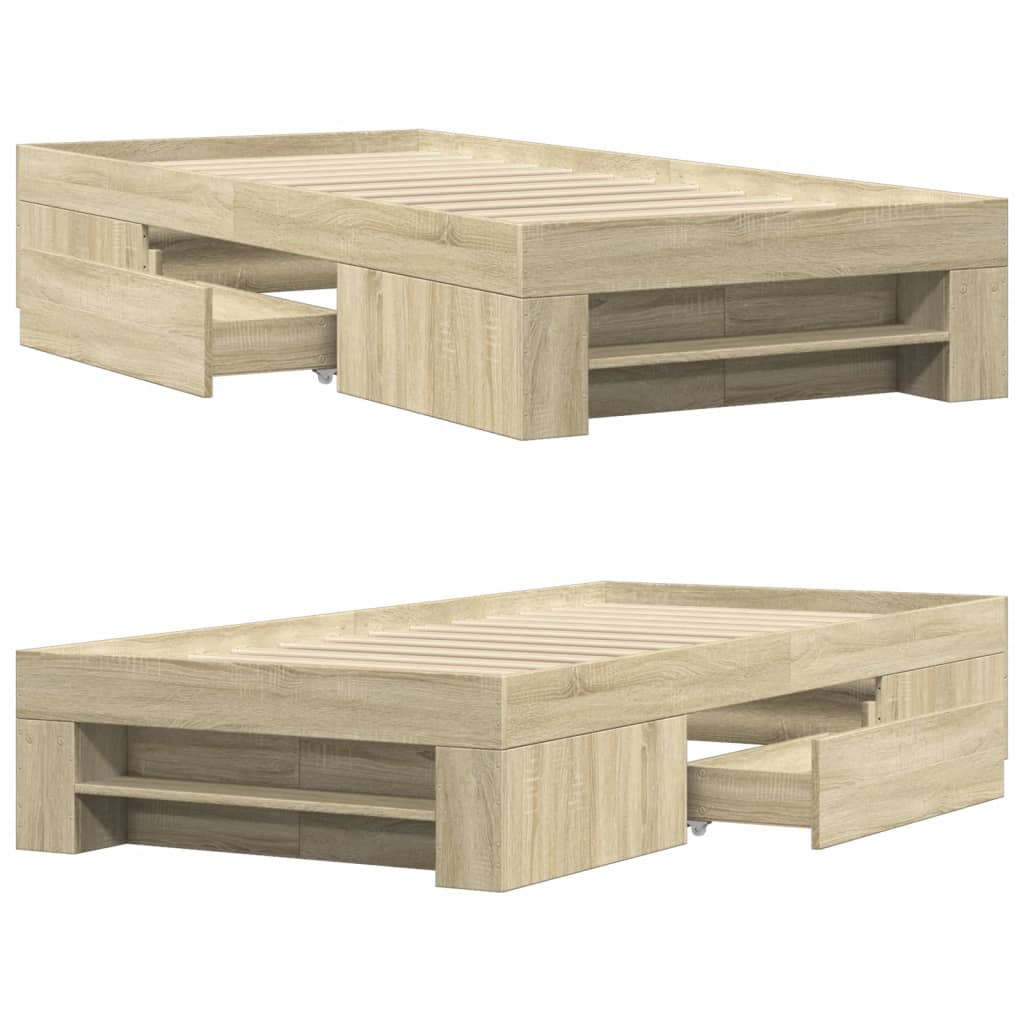 vidaXL Bedframe zonder matras 100x200 cm spaanplaat betongrijs, slaapkamermeubilair, bedbodem, eenpersoonsbed, bed, bedstee, palletbed, paneelbed