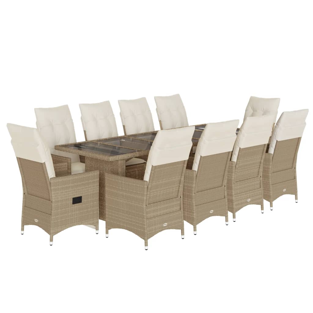 vidaXL 11-delige Bistroset met kussens poly rattan beige