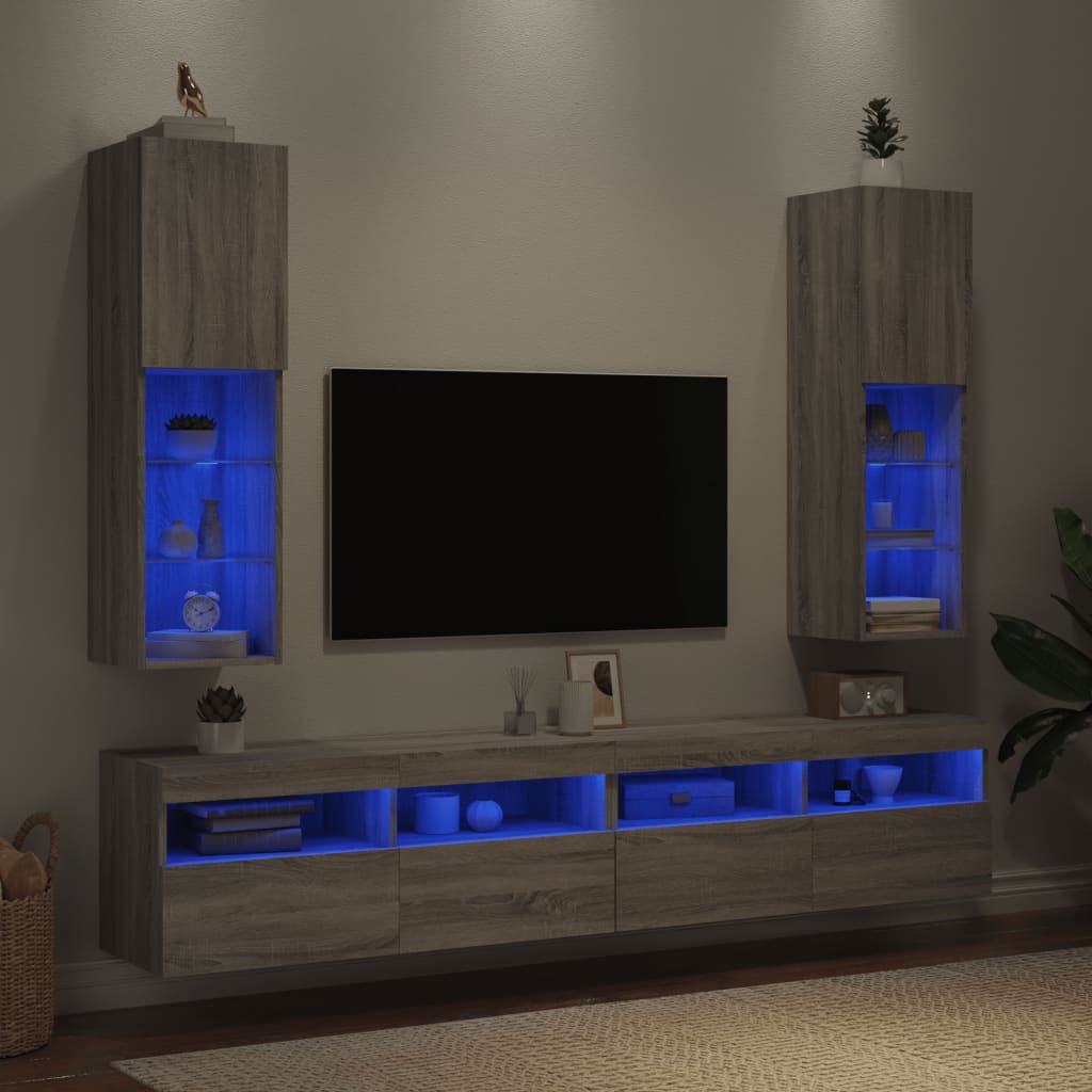 vidaXL Tv-meubels met LED-verlichting 2 st 30,5x30x102 cm grijs sonoma