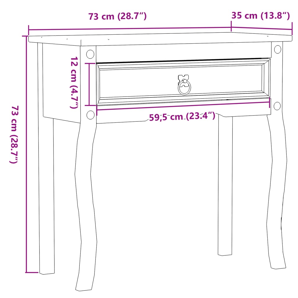 vidaXL Wandtafel Corona 73x35x73 cm massief grenenhout