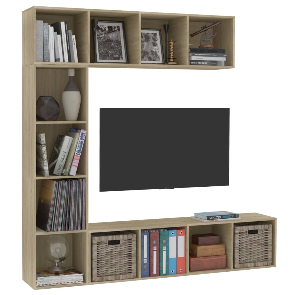vidaXL 3-delige Boekenkast-/tv-meubelset 180x30x180 cm eikenkleurig