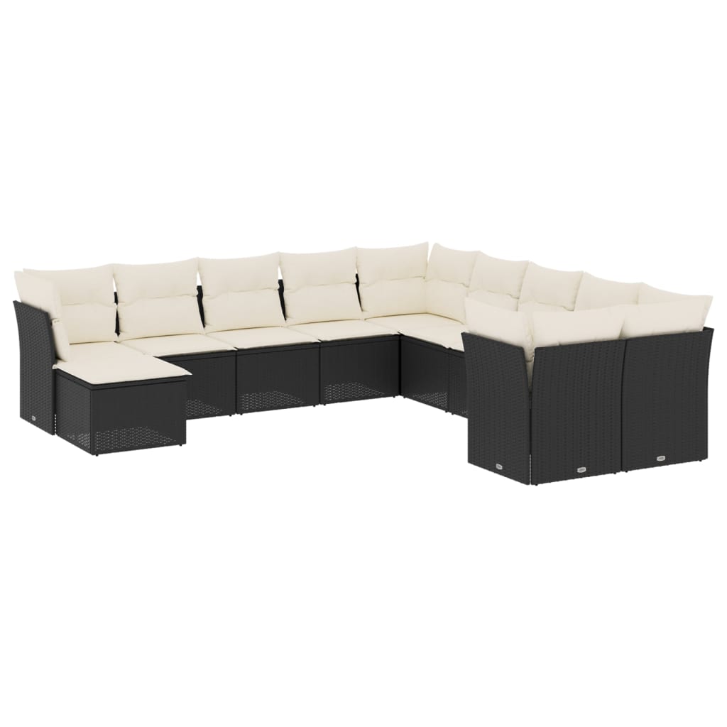 vidaXL 11-delige Loungeset met kussens poly rattan zwart