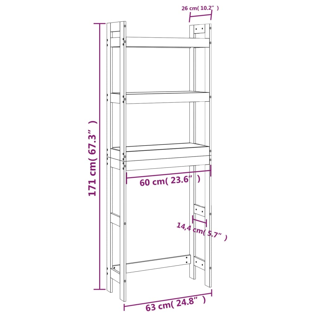 vidaXL Toiletrek 63x26x171 cm massief grenenhout wit