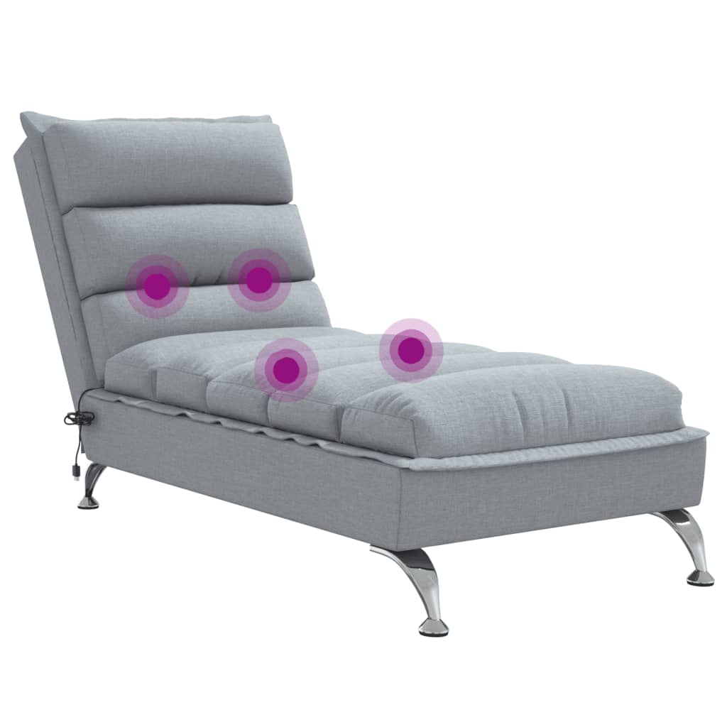 vidaXL Massage chaise longue met kussens stof lichtgrijs