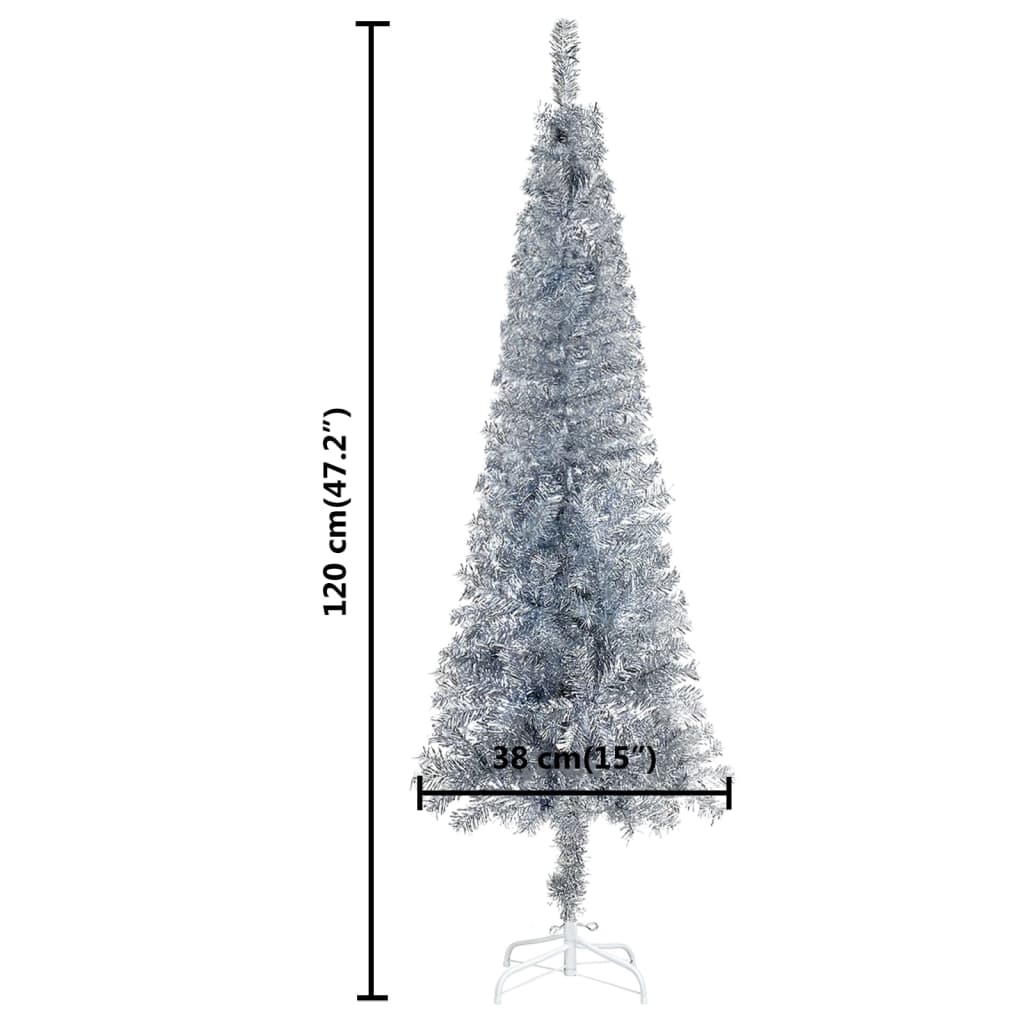 vidaXL Kerstboom met LED smal 120 cm zilverkleurig