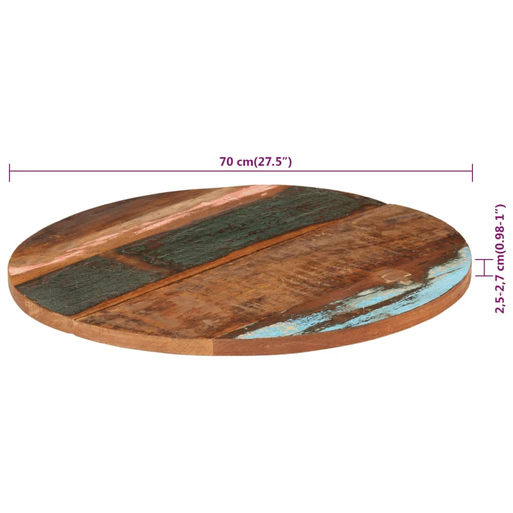 vidaXL Tafelblad rond 25-27 mm 70 cm massief gerecycled hout
