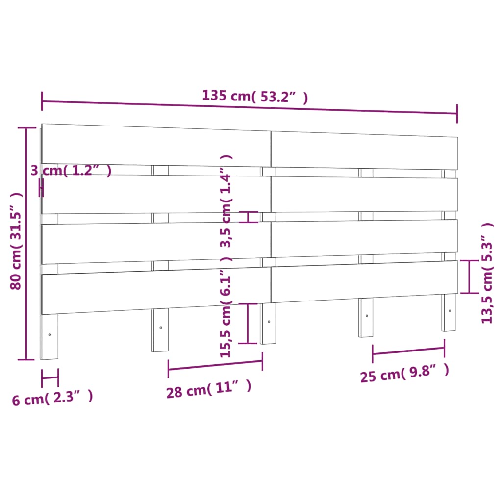 vidaXL Hoofdbord 135x3x80 cm massief grenenhout zwart