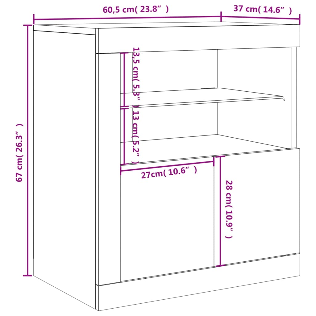 vidaXL Dressoir met LED-verlichting 60,5x37x67 cm sonoma eikenkleurig