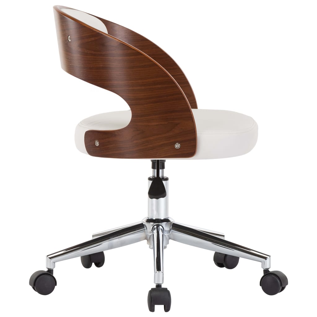vidaXL Kantoorstoel draaibaar gebogen hout en kunstleer wit