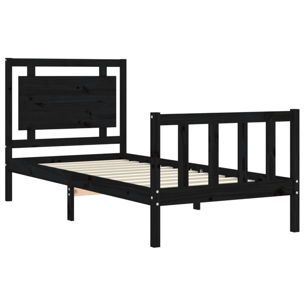 vidaXL Bedframe met hoofdeinde massief hout zwart 90x190 cm