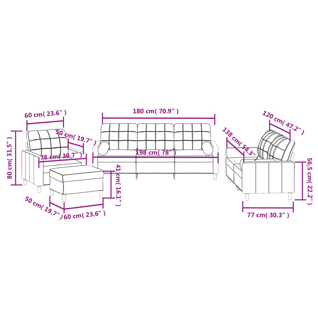 vidaXL 4-delige Loungeset met kussens stof taupe